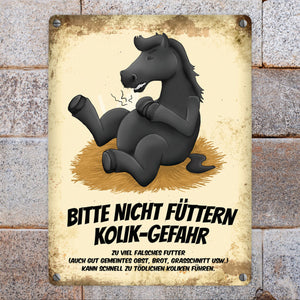 Metallschild mit Pferde Motiv und Spruch: Bitte nicht füttern - Kolik-Gefahr