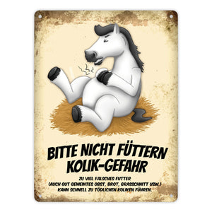 Metallschild mit Pferde Motiv und Spruch: Bitte nicht füttern - Kolik-Gefahr