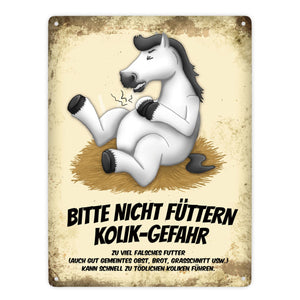 Metallschild mit Pferde Motiv und Spruch: Bitte nicht füttern - Kolik-Gefahr