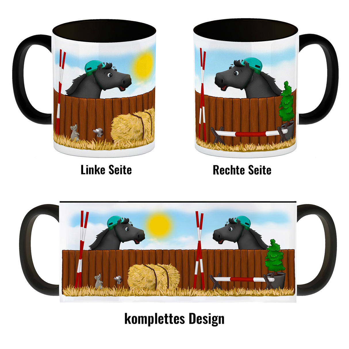 Kaffeebecher mit schwarzes Springpferd Motiv