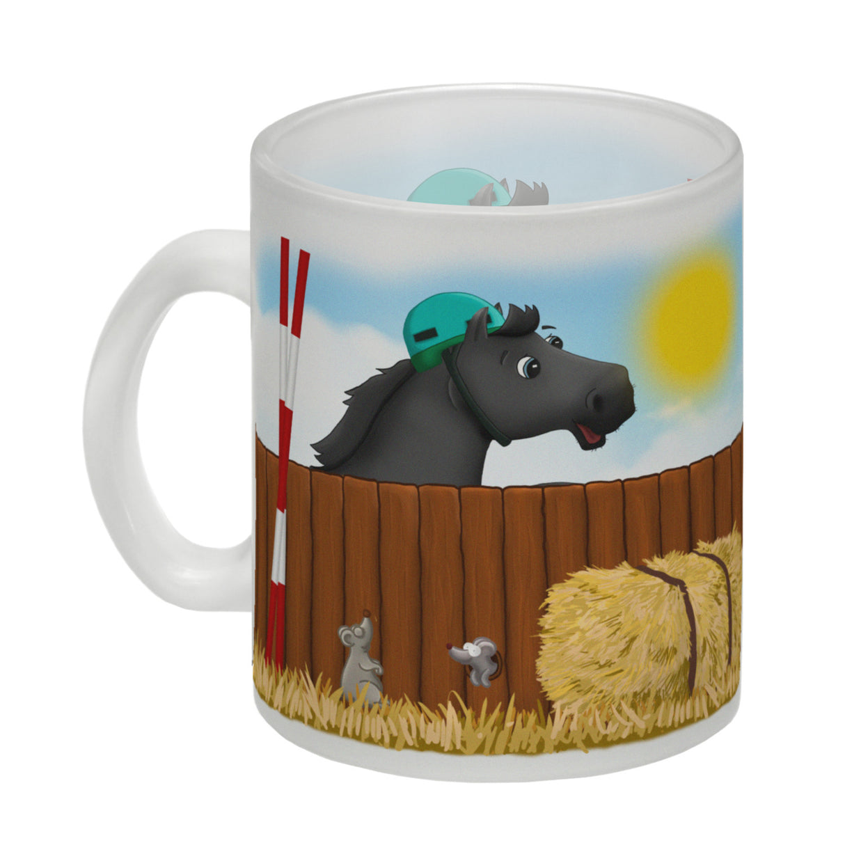 Kaffeebecher mit schwarzes Springpferd Motiv