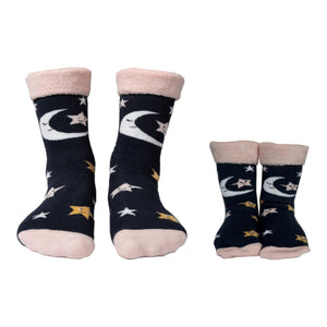 Mond und Sterne Socken Cucamelon Kuschelsocken für Mama und Kind in 38-40 & 1-4 Jahre (2 Paare)