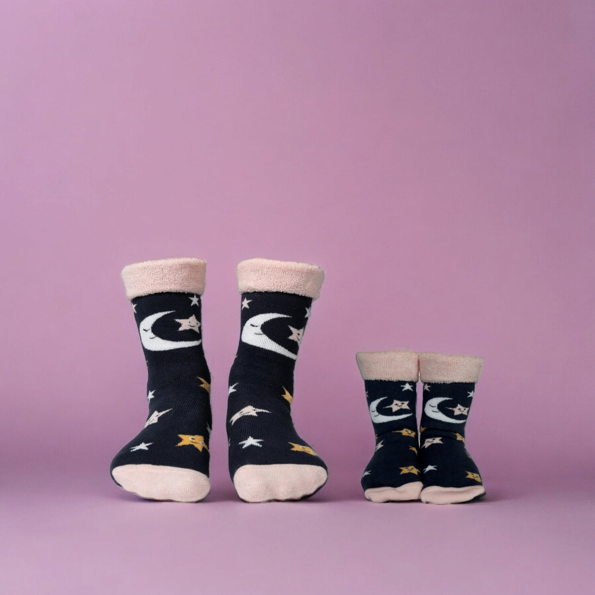 Mond und Sterne Socken Cucamelon Kuschelsocken für Mama und Kind in 38-40 & 1-4 Jahre (2 Paare)