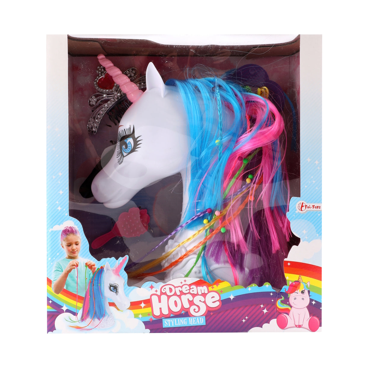 Einhorn Frisierkopf für Mädchen Styling Spiel mit Diadem, bunten Strähnen, Glätteisen und Haarbürste