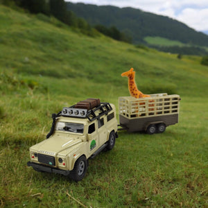 Safari Land Rover mit Anhänger Modellauto Defender Spielzeug mit Pull Back Motor