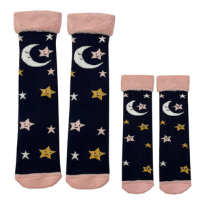 Mond und Sterne Socken Cucamelon Kuschelsocken für Mama und Kind in 38-40 & 1-4 Jahre (2 Paare)