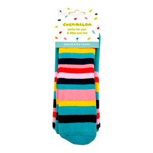 Bunte Streifen Socken Cucamelon Kuschelsocken für Mama und Kind in 38-40 & 1-4 Jahre (2 Paare)