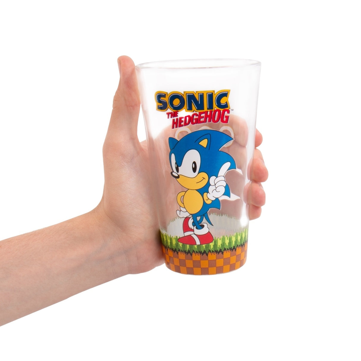 Sonic Glas mit Untersetzer und Schlüsselanhänger im Set