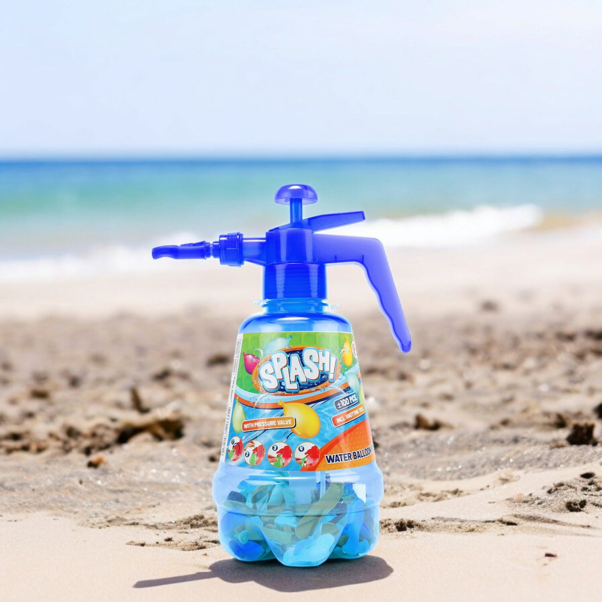 Splash Wasserballonpumpe in zufälliger Farbe mit ca. 100 Wasserbomben