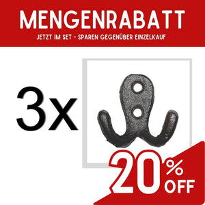 Mini Retro Doppel Kleiderhaken aus Gusseisen