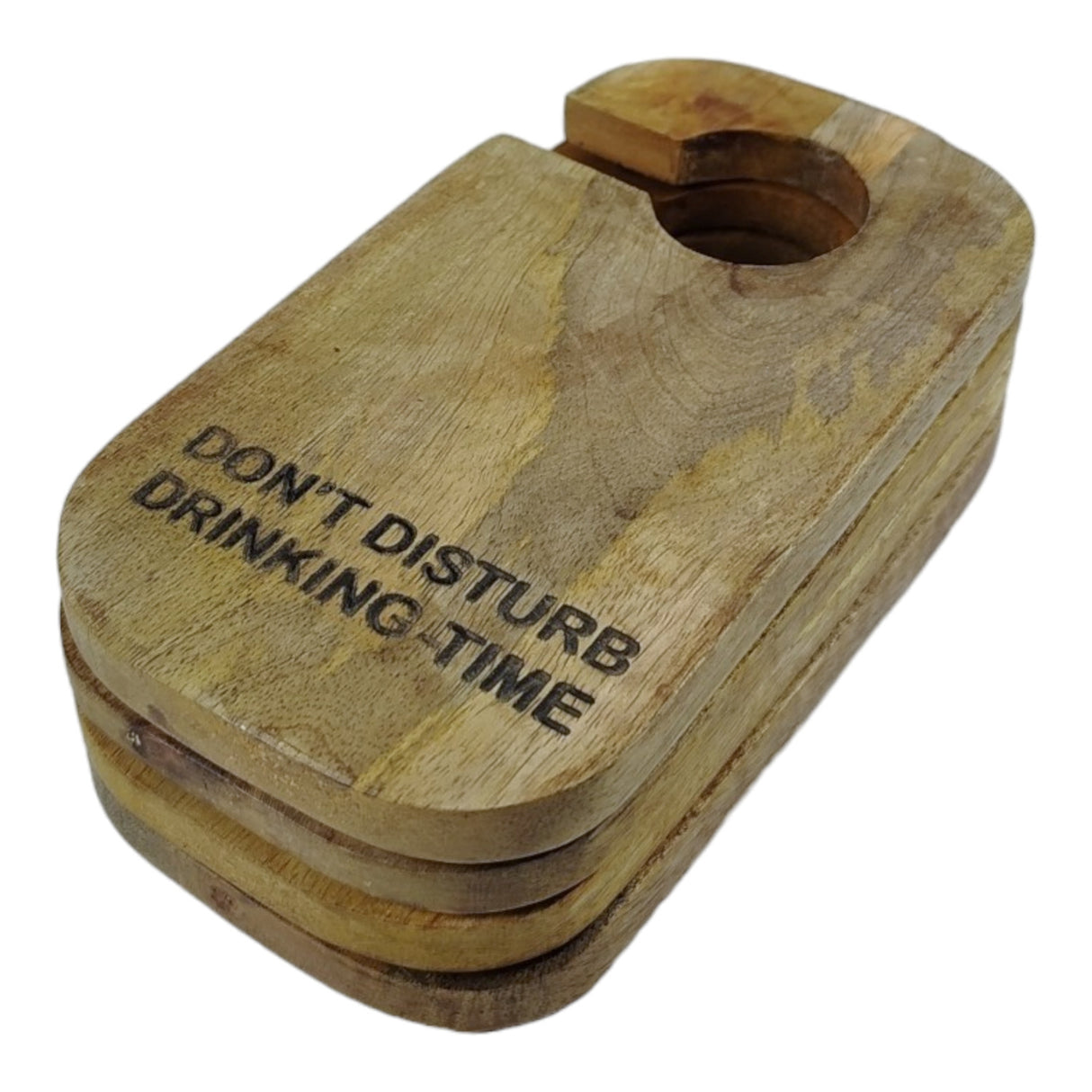 Drinking Time Untersetzer im Design eines Türhängers aus Mangoholz im 4er Set