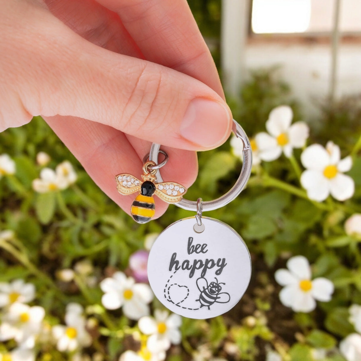 Bee Happy Schlüsselanhänger Bienen Glücksbringer für den Schlüsselbund