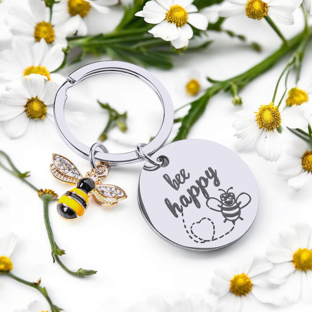 Bee Happy Schlüsselanhänger Bienen Glücksbringer für den Schlüsselbund