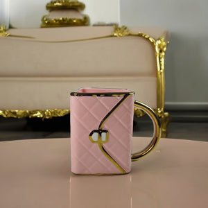 Shopping Bag Kaffeebecher Set Handtasche Tasse mit Löffel und Untertasse in Pink