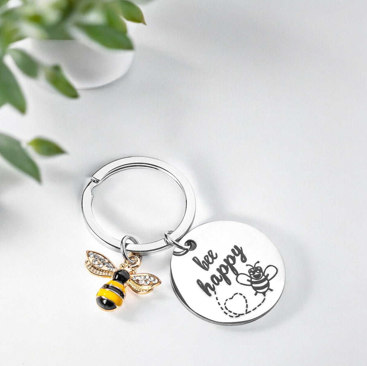 Bee Happy Schlüsselanhänger Bienen Glücksbringer für den Schlüsselbund