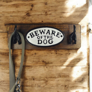 Beware of the Dog Schild und Wandhaken für Hundeleinen