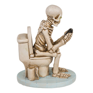 Skelett mit Handy auf Toilette Dekofigur - Halloween Deko Figur aus Polyresin