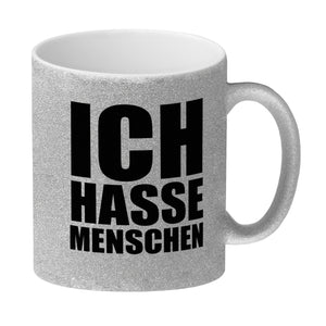 Kaffeebecher mit Mittelfinger Motiv und Spruch: Ich hasse Menschen