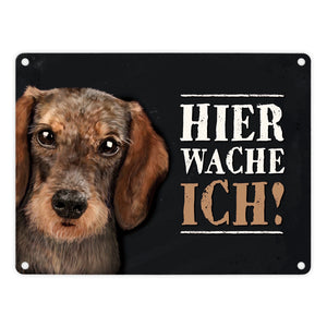 Hier wache ich! Dackel Metallschild