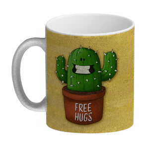 Kaffeebecher mit freundlicher Kaktus Motiv und Spruch: Free Hugs