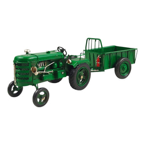 Traktor mit Anhänger Dekoartikel aus Metall in grün