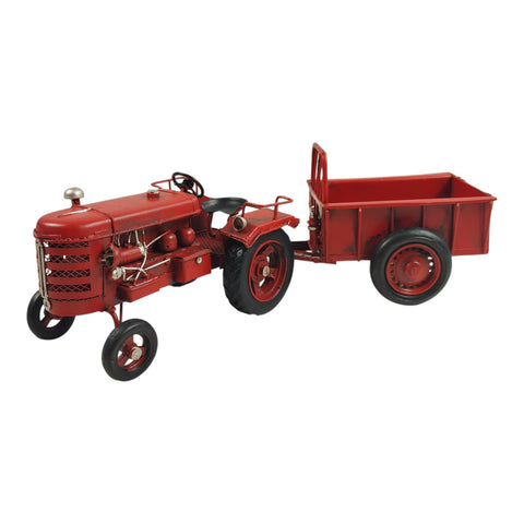 Traktor mit Anhänger Dekoartikel aus Metall in rot