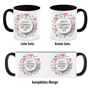 Kaffeebecher mit Spruch: Hallo Schatz ich liebe uns