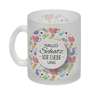 Kaffeebecher mit Spruch: Hallo Schatz ich liebe uns