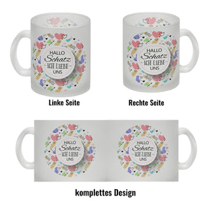 Kaffeebecher mit Spruch: Hallo Schatz ich liebe uns