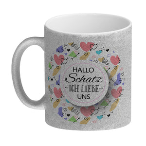 Kaffeebecher mit Spruch: Hallo Schatz ich liebe uns