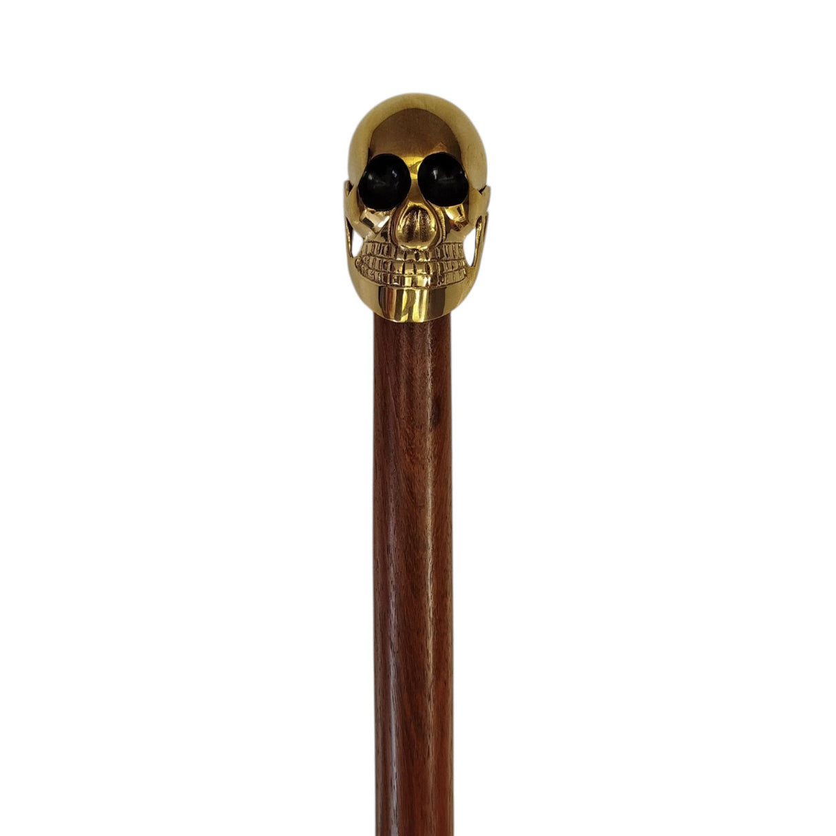 Totenkopf Spazierstock aus Holz mit goldenem Griff aus Metall