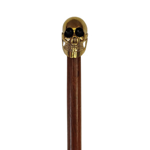 Totenkopf Spazierstock aus Holz mit goldenem Griff aus Metall