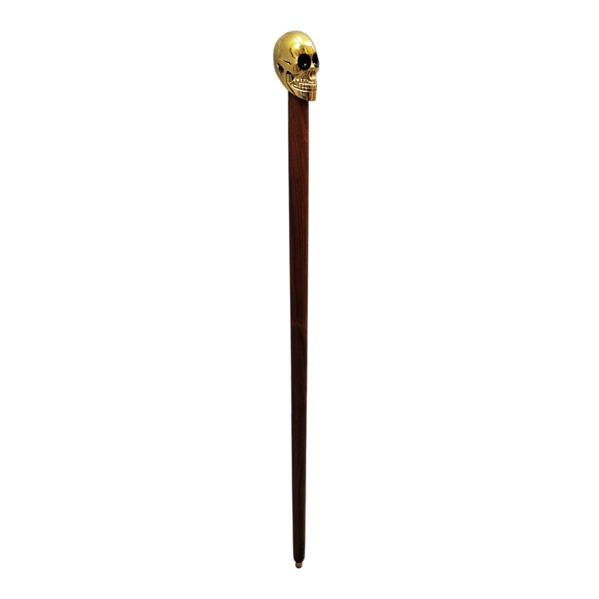 Totenkopf Spazierstock aus Holz mit goldenem Griff aus Metall