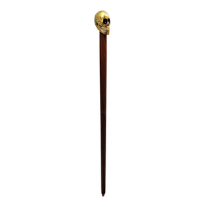 Totenkopf Spazierstock aus Holz mit goldenem Griff aus Metall