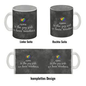 Kaffeebecher mit Spruch: Come to the gay side, we ...