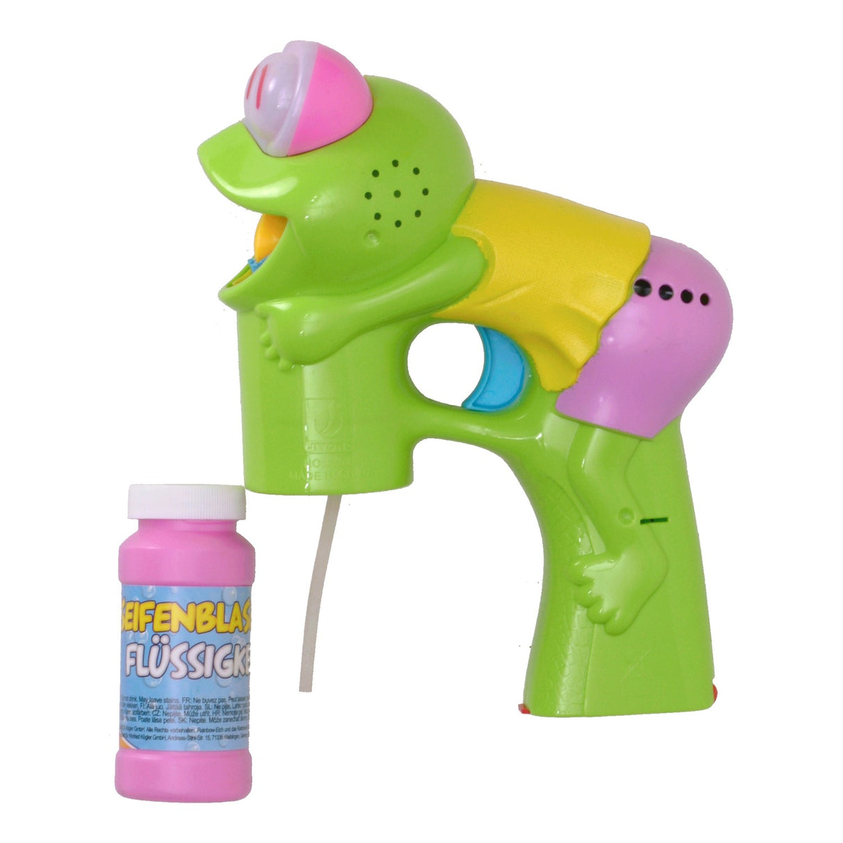 Frosch Seifenblasenpistole mit Licht, Sound und gelbem Shirt