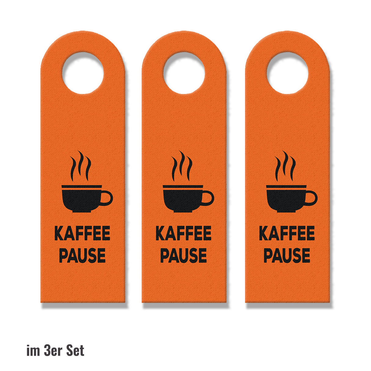 Büro Türhänger in Orange mit Kaffee Motiv und Spruch: Kaffeepause