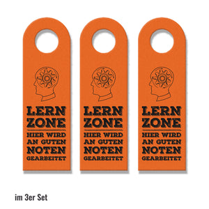Schüler oder Studenten Türhänger mit Denken Motiv und Spruch: Lernzone in Orange