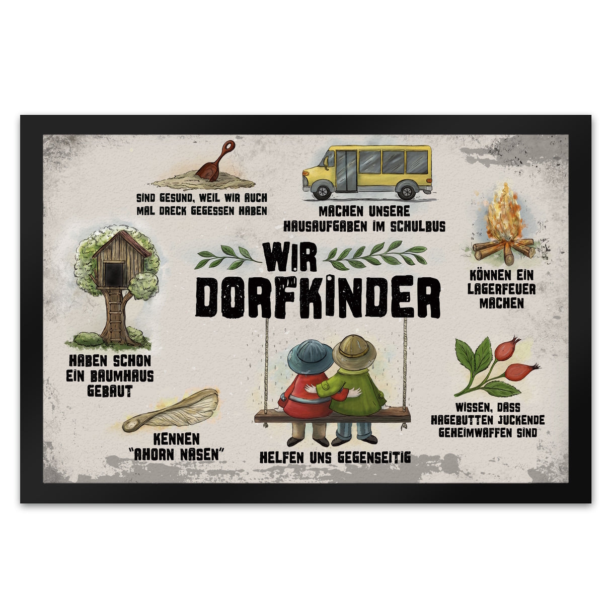 Wir Dorfkinder Fußmatte mit Retro Motiv