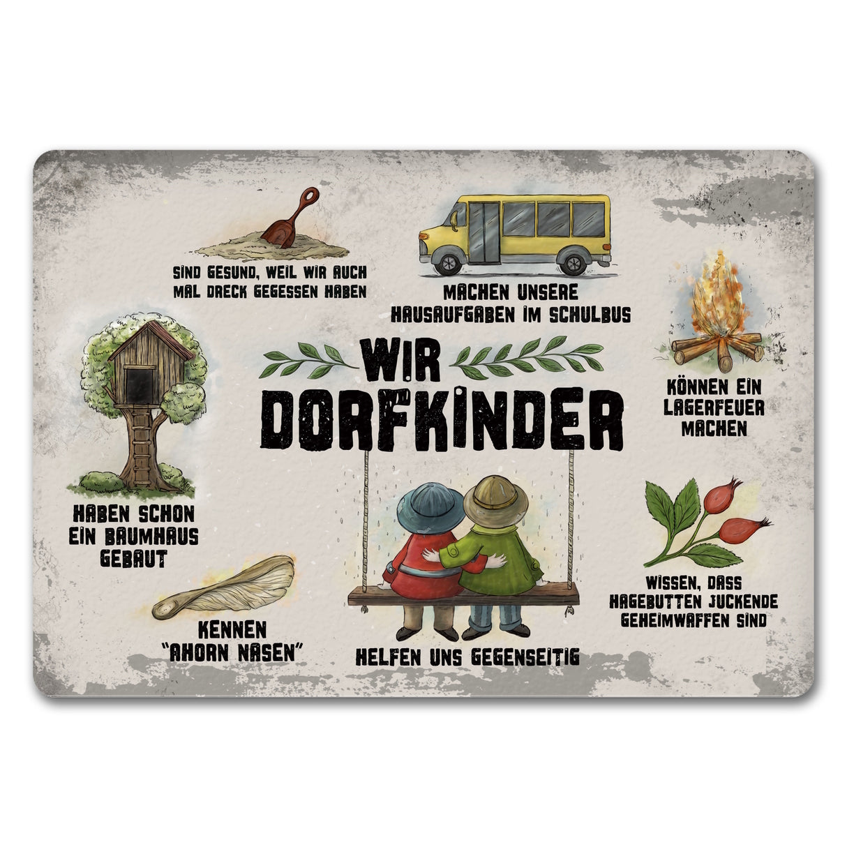 Wir Dorfkinder Fußmatte mit Retro Motiv