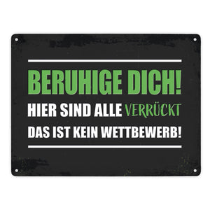 Beruhige dich! Hier sind alle verrückt… Metallschild