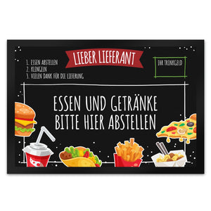 Lieber Lieferant Fußmatte mit Fast Food Motiv und Trinkgeld-Feld für den Pizzaboten
