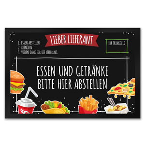Lieber Lieferant Fußmatte mit Fast Food Motiv und Trinkgeld-Feld für den Pizzaboten