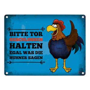 Bitte Tor geschlossen halten Metallschild mit Hahn Motiv - Huhn Hühnerstall Tür