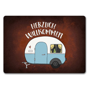 Herzlich willkommen Fußmatte mit Wohnwagen Motiv Wohnmobil Camping Gast Besuch Gäste