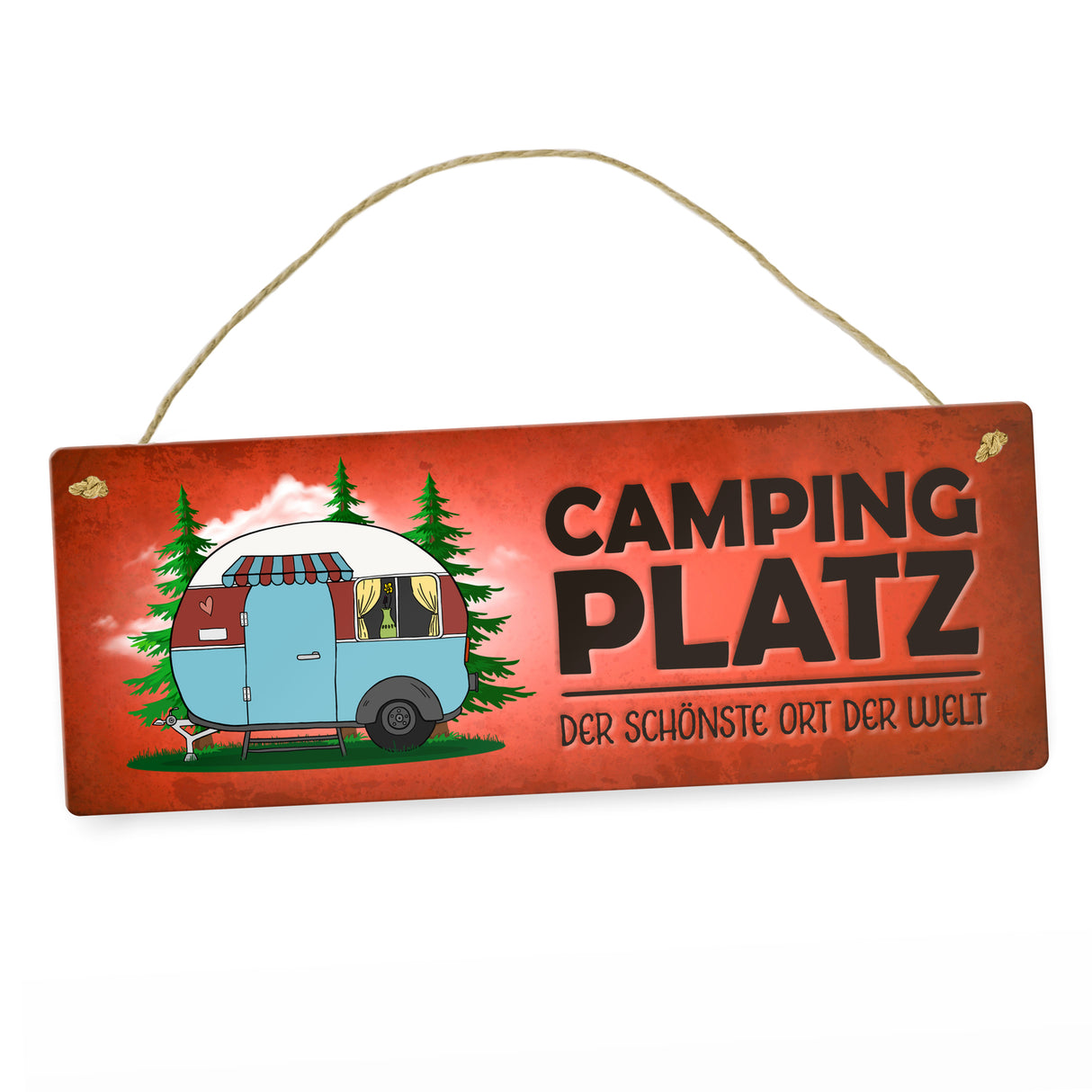 Campingplatz Metallschild schmal mit Wohnwagen Motiv Wohnmobil Urlaub Hobby Ort