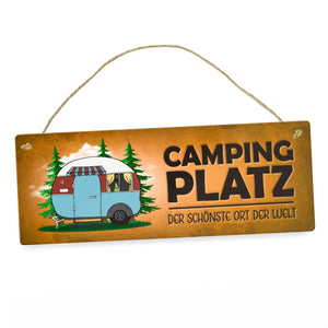 Campingplatz Metallschild schmal mit Wohnwagen Motiv Wohnmobil Urlaub Hobby Ort