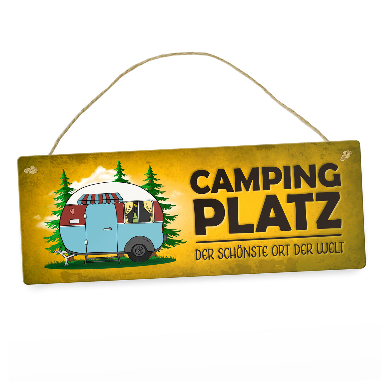 Campingplatz Metallschild schmal mit Wohnwagen Motiv Wohnmobil Urlaub Hobby Ort