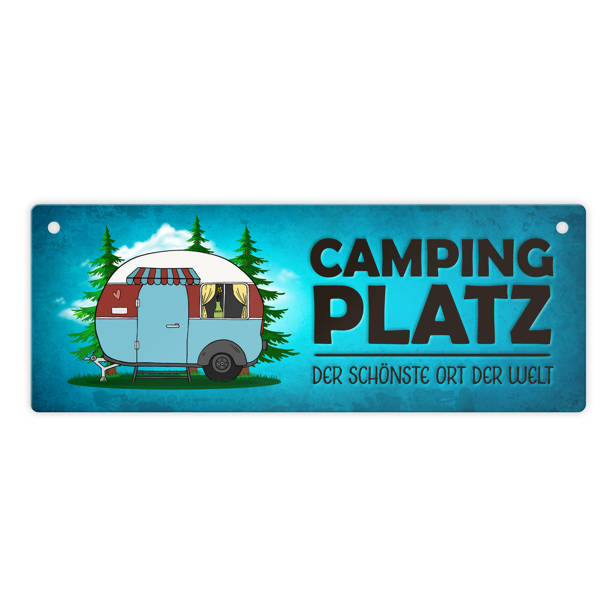 Campingplatz Metallschild schmal mit Wohnwagen Motiv Wohnmobil Urlaub Hobby Ort