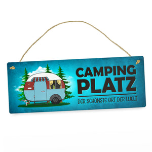 Campingplatz Metallschild schmal mit Wohnwagen Motiv Wohnmobil Urlaub Hobby Ort